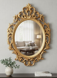 Deenz Ornate Baroque Wall Hanging Mirror Oval Shaped Vintage Plastic Frame Elegant Luxury Living Room Furniture Gold  69X48X3.5 Cm - thumbnail 2