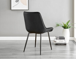 Furniturebox Giovani Rectangular 6 Seat White High Gloss Unique Halo Base Dining Table Grey Glass Top 6 Black Velvet Black Leg Pesaro Chairs - thumbnail 7
