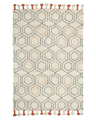 Beliani Cotton Hand-Tufted Low-Pile Rug Beige With Orange Tassels 140 X 200 Cm - image 1