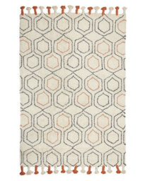 Beliani Cotton Hand-Tufted Low-Pile Rug Beige With Orange Tassels 140 X 200 Cm - thumbnail 1