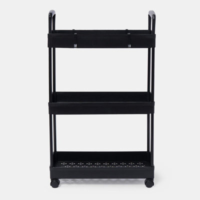 Ohs Trolley Cart 3 Tier Bathroom Storage Portable Kitchen Home Organiser, Black - image 1