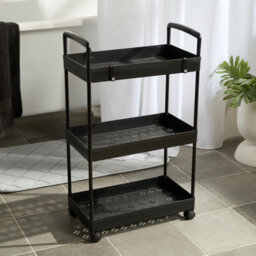 Ohs Trolley Cart 3 Tier Bathroom Storage Portable Kitchen Home Organiser, Black - thumbnail 9