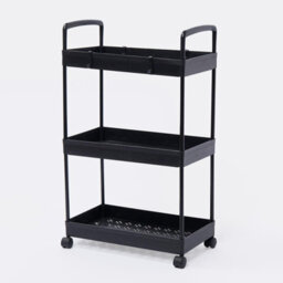 Ohs Trolley Cart 3 Tier Bathroom Storage Portable Kitchen Home Organiser, Black - thumbnail 5