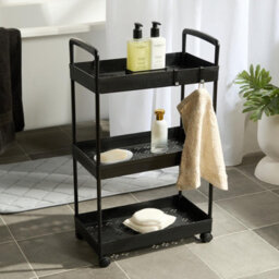 Ohs Trolley Cart 3 Tier Bathroom Storage Portable Kitchen Home Organiser, Black - thumbnail 2