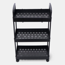 Ohs Trolley Cart 3 Tier Bathroom Storage Portable Kitchen Home Organiser, Black - thumbnail 4