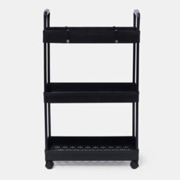 Ohs Trolley Cart 3 Tier Bathroom Storage Portable Kitchen Home Organiser, Black - thumbnail 1