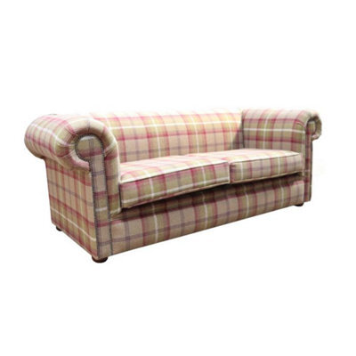 Chesterfield Handmade Tartan 1930's 3 Seater Sofa Balmoral Heather Fabric In Classic Style - image 1