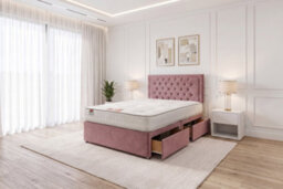 "Knight Sleep Ellis Pink Plush Bed Set With Mattress, 2 Drawers Same Side & 24""headboard 2Ft6 - Small Single" - thumbnail 1
