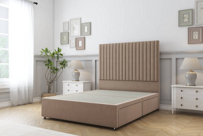 "Sloomy Manhattan Mink Plush Divan Bed Base No Drawers With 26"" Strutted Headboard 4'6 Double" - image 1