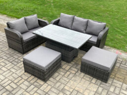 Fimous Outdoor Rattan Garden Furniture Sets Height Adjustable Rising Lifting Dining Table Lounge Sofa Set - thumbnail 2