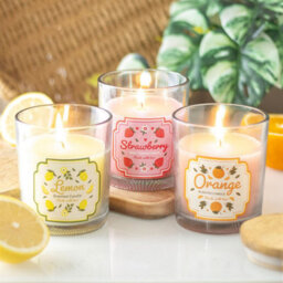 Strawberry Scented Candle In Floral Glass & Wooden Lid - thumbnail 5