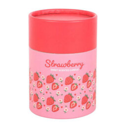 Strawberry Scented Candle In Floral Glass & Wooden Lid - thumbnail 4