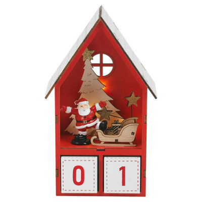 Urbn-Living Urbnliving 23Cm Height Christmas Led Illuminated Wood House Santa Advent Calendar Red White - image 1