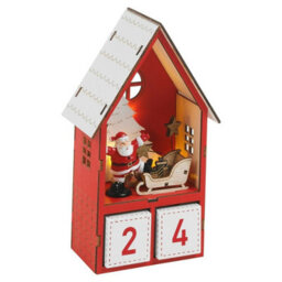 Urbn-Living Urbnliving 23Cm Height Christmas Led Illuminated Wood House Santa Advent Calendar Red White - thumbnail 3