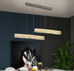 Pendant Crystal 2-Light Led Chandelier Silver 3 Color Lights - thumbnail 5
