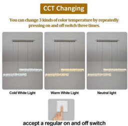 Pendant Crystal 2-Light Led Chandelier Silver 3 Color Lights - thumbnail 6