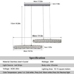Pendant Crystal 2-Light Led Chandelier Silver 3 Color Lights - thumbnail 7