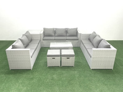 Fimous Rattan Garden Outdoor Furniture Set 11 Seater Garden Sofa Coffee Table Set 2 Small Stool Side Table Light Grey - image 1