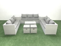 Fimous Rattan Garden Outdoor Furniture Set 11 Seater Garden Sofa Coffee Table Set 2 Small Stool Side Table Light Grey - thumbnail 2