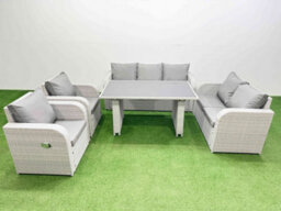 Fimous 7 Seater Garden Furniture Set Pe Ratten Garden Sofa Set With Rectangular Dining Table Light Grey - thumbnail 2