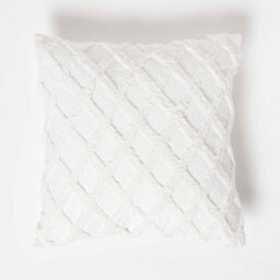 Homescapes Geometric Diamond White Tufted Cotton Cushion 45 X 45 Cm