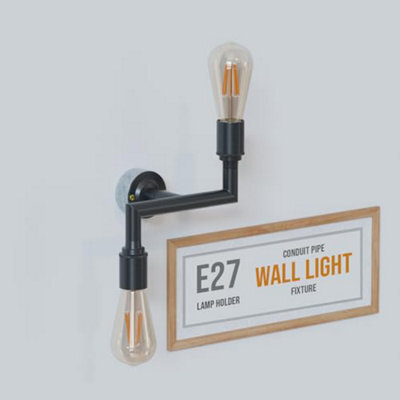 Industrial Wall Lights Metal 20mm Conduit Pipe Modern Dual Bulb Design Wall Scone E27 Lamp Holder Fitting Wall Scone Fixture - image 1