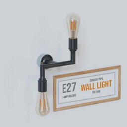Industrial Wall Lights Metal 20mm Conduit Pipe Modern Dual Bulb Design Wall Scone E27 Lamp Holder Fitting Wall Scone Fixture - thumbnail 1