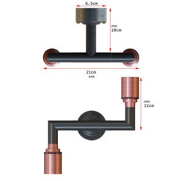 Industrial Wall Lights Metal 20mm Conduit Pipe Modern Dual Bulb Design Wall Scone E27 Lamp Holder Fitting Wall Scone Fixture - thumbnail 3
