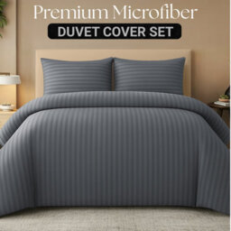 Lazzaro Luxury Satin Stripe King Duvet Cover Set In Premium Microfibre Hotel Quality Hypoallergenic Bedding Sets