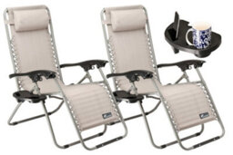 Sunmer Reclining Garden Chairs With Cup And Phone Holder - Set Of 2 - Grey - thumbnail 1
