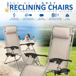 Sunmer Reclining Garden Chairs With Cup And Phone Holder - Set Of 2 - Grey - thumbnail 2