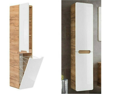 Impact Furniture Bathroom Laundry Cabinet Pull Out Tilt Out Basket Tall Wall Hung Unit Linen Storage Hamper White Gloss And Oak Arub - image 1