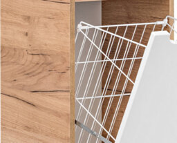 Impact Furniture Bathroom Laundry Cabinet Pull Out Tilt Out Basket Tall Wall Hung Unit Linen Storage Hamper White Gloss And Oak Arub - thumbnail 8