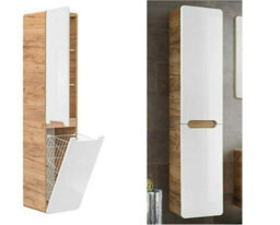 Impact Furniture Bathroom Laundry Basket Tall Wall Cabinet Linen Storage Unit White Gloss Oak Arub