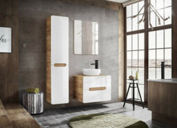 Impact Furniture Bathroom Laundry Cabinet Pull Out Tilt Out Basket Tall Wall Hung Unit Linen Storage Hamper White Gloss And Oak Arub - thumbnail 6