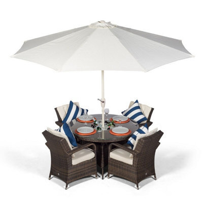 That's Furniture Arizona Round 4 Seater Patio Dining Set With Ice Bucket Drinks Cooler - Brown - image 1