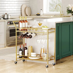 Serving Trolley With Wine Rack Kitchen Trolley Home Bar Serving Cart - thumbnail 4