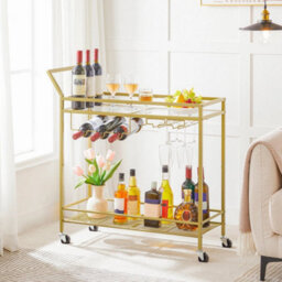 Serving Trolley With Wine Rack Kitchen Trolley Home Bar Serving Cart - thumbnail 3