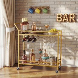 Serving Trolley With Wine Rack Kitchen Trolley Home Bar Serving Cart - thumbnail 1