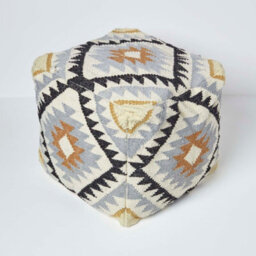Homescapes Agra Gold And Black Kilim Footstool Handwoven Beanbag Pouffe 43 X 43 Cm - thumbnail 3