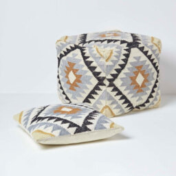 Homescapes Agra Gold And Black Kilim Footstool Handwoven Beanbag Pouffe 43 X 43 Cm - thumbnail 6