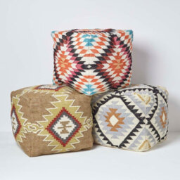 Homescapes Agra Gold And Black Kilim Footstool Handwoven Beanbag Pouffe 43 X 43 Cm - thumbnail 5