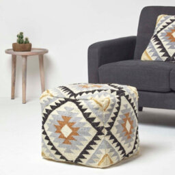 Homescapes Agra Gold And Black Kilim Footstool Handwoven Beanbag Pouffe 43 X 43 Cm - thumbnail 2