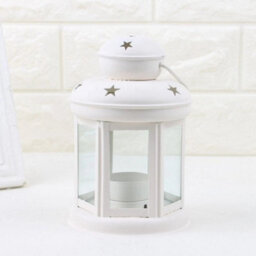 White Iron Candle Holder Handheld Glass Candle Holder Candlestick Stand Lantern Decor - thumbnail 3