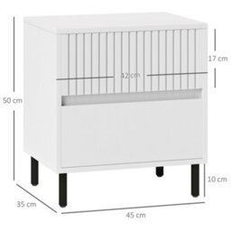 Homcom Bedside Table With 2 Drawers And Steel Legs For Bedroom, White - thumbnail 3