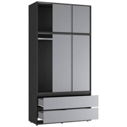 Urbn-Living Urbnliving 240Cm Height Black Carcass 6 Sliding Grey Door 4 Drawer Freestanding Wardrobe Clothes Storage Hanging Rail Bedroom - thumbnail 5