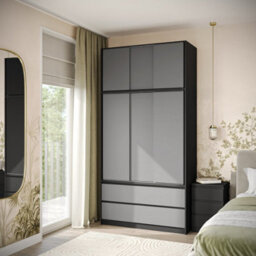 Urbn-Living Urbnliving 240Cm Height Black Carcass 6 Sliding Grey Door 4 Drawer Freestanding Wardrobe Clothes Storage Hanging Rail Bedroom - thumbnail 1