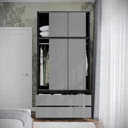 Urbn-Living Urbnliving 240Cm Height Black Carcass 6 Sliding Grey Door 4 Drawer Freestanding Wardrobe Clothes Storage Hanging Rail Bedroom - thumbnail 6