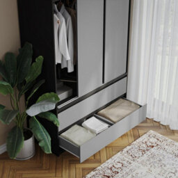 Urbn-Living Urbnliving 240Cm Height Black Carcass 6 Sliding Grey Door 4 Drawer Freestanding Wardrobe Clothes Storage Hanging Rail Bedroom - thumbnail 7