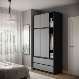 Urbn-Living Urbnliving 240Cm Height Black Carcass 6 Sliding Grey Door 4 Drawer Freestanding Wardrobe Clothes Storage Hanging Rail Bedroom - thumbnail 2